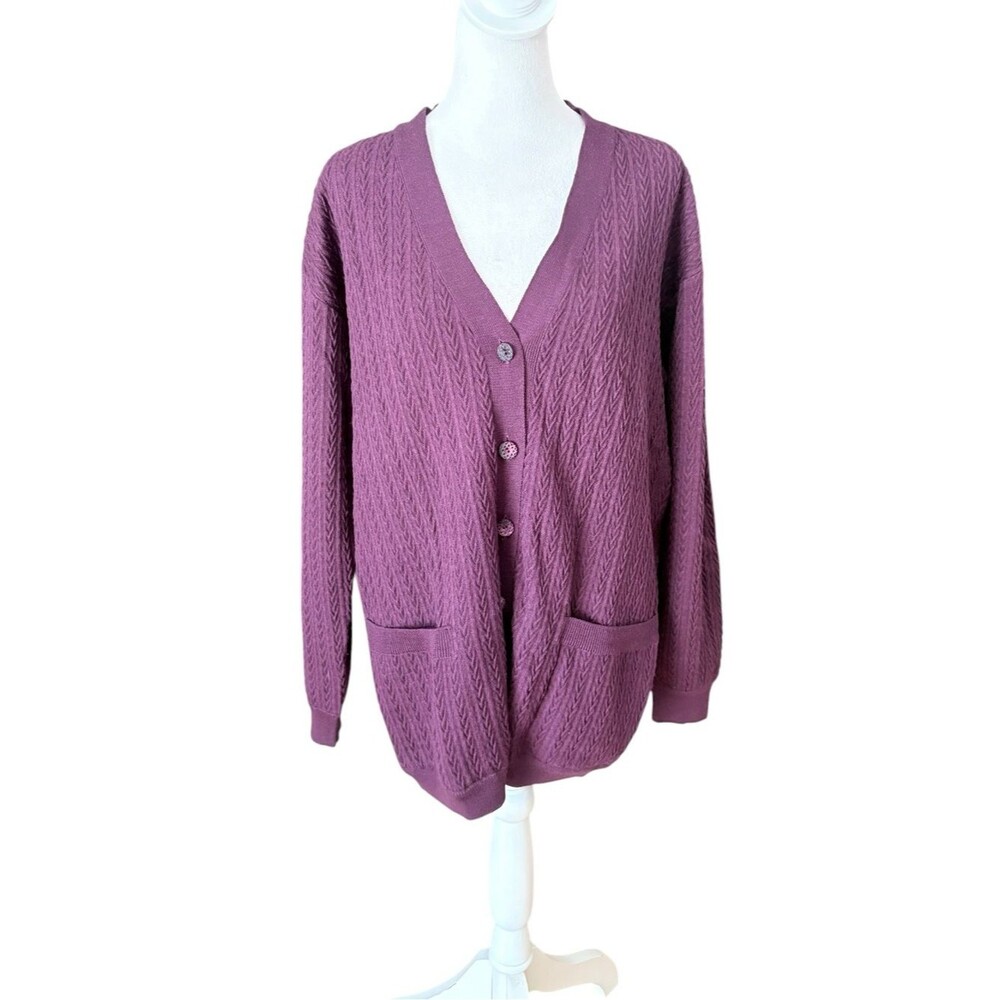 Missoni Vintage Cable Knit Wool Cardigan Sweater Purple Grandpacore Womens XL